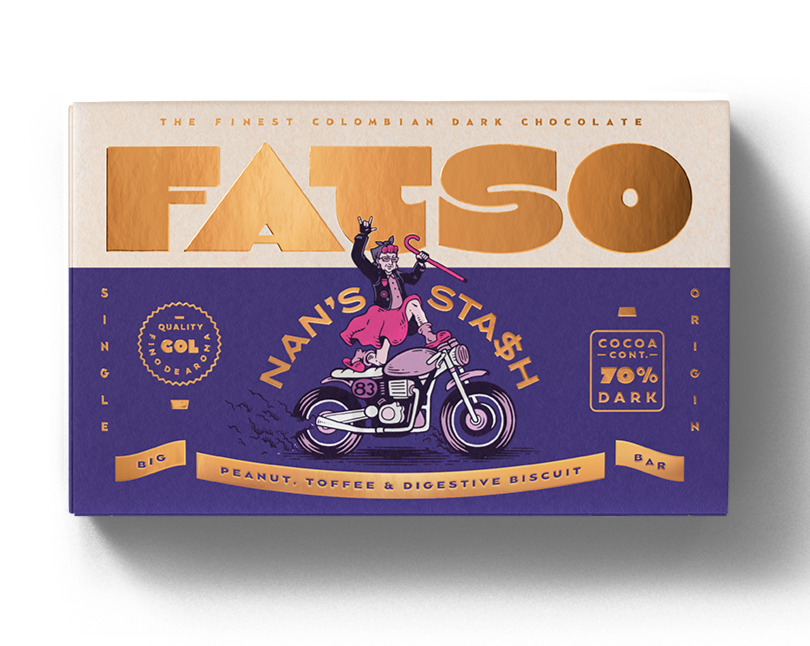 Fatso Chocolate - NAN'S STASH BAR / Peanut, toffee & digestive biscuit (10 x 150g Bars)