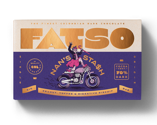 Fatso Chocolate - NAN'S STASH BAR / Peanut, toffee & digestive biscuit (10 x 150g Bars)